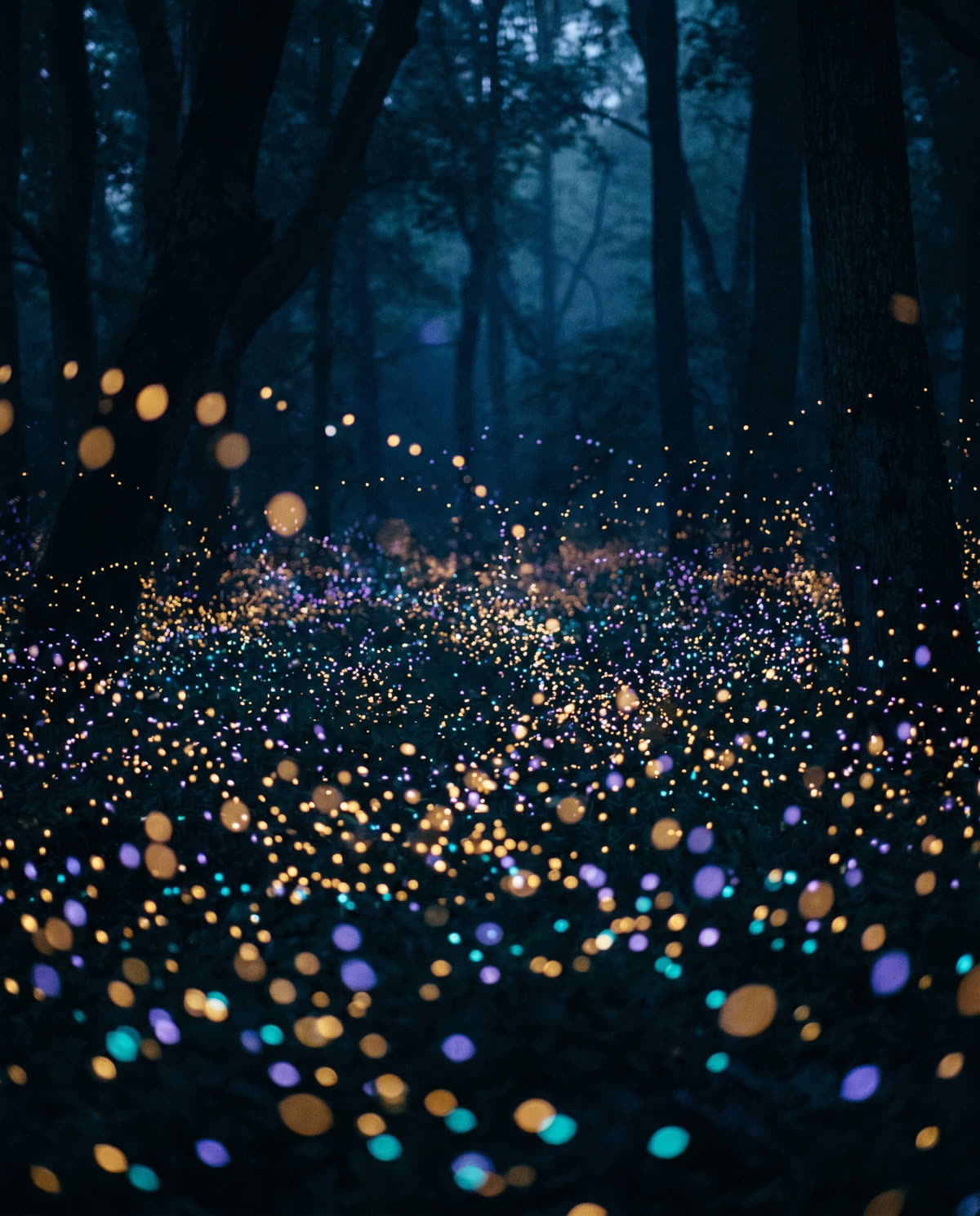 Fireflies synchronizing at night